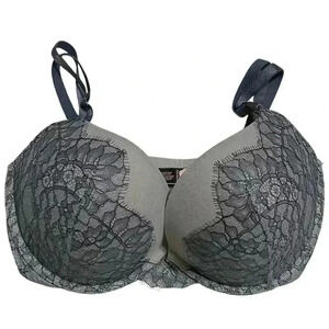 Victoria’s Secret Very Sexy Bra 34DD Grey Lace Push-Up Padded Embellished NWT